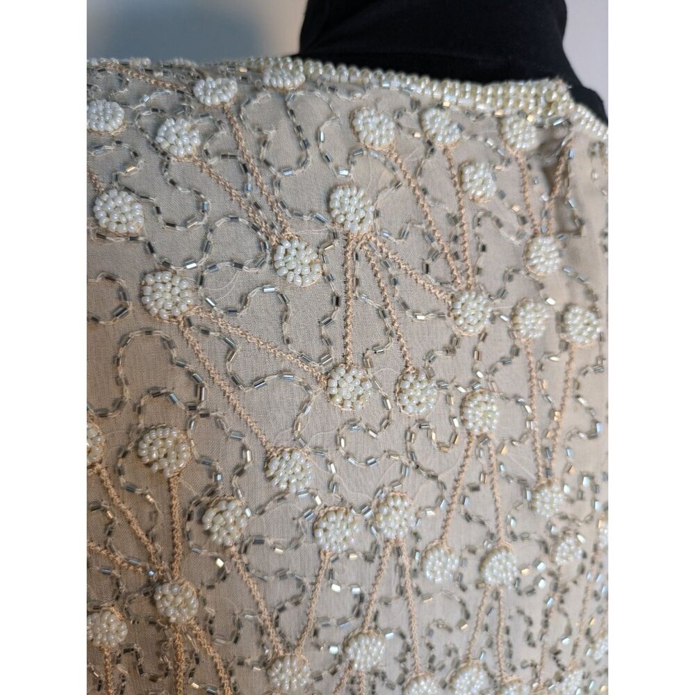 Vintage Beaded Short Sleeve Blouse Cream Floral, Size M - Picture 8 of 11